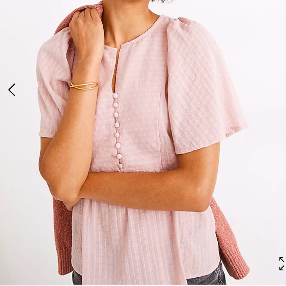 Madewell Courtyard Flutter-sleeve top pink button front flowy light cotton sz S